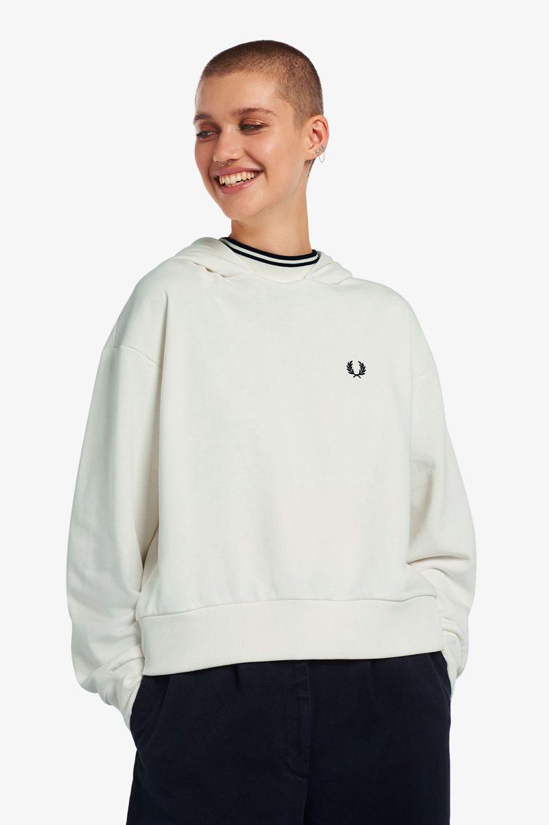 White Fred Perry Zip Detail Hooded Women's Sweatshirts | PH 2019FDNM